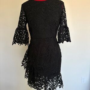Elegant Black Lace Cocktail Dress with Bell Sleeves